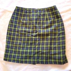Vintage 30% Wool Blend Plaid Skirt - Green & Blue Size 10